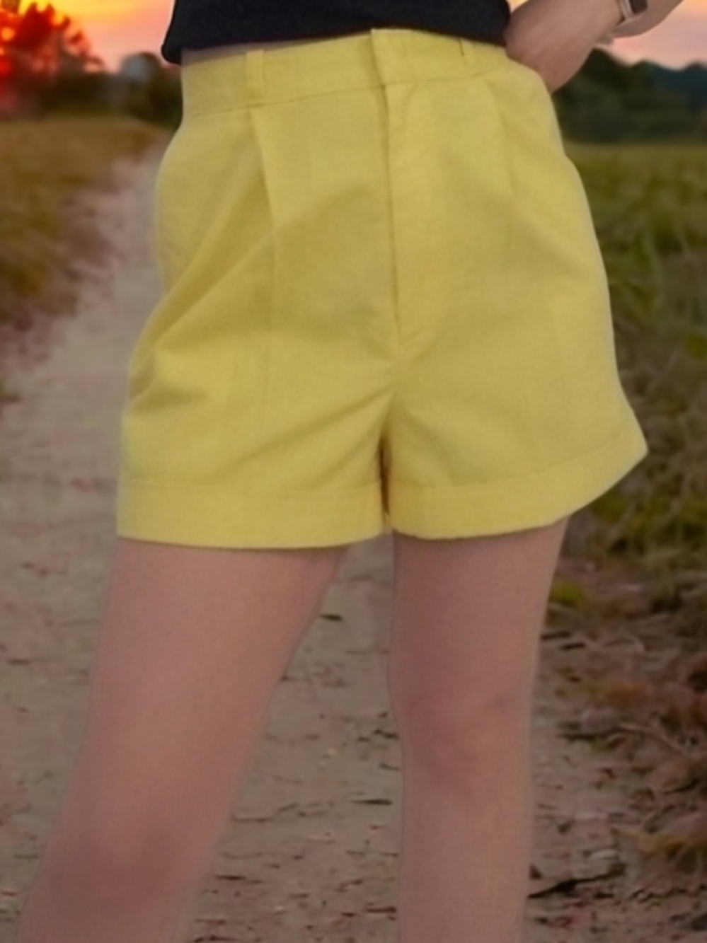 Women’s High-Rise Yellow Tailored Shorts